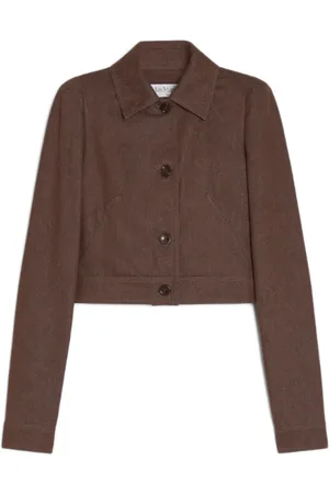 Max Mara Jakke, Dame, Brun, S, Denim, Brun Denim Crop Jakke med Plisser