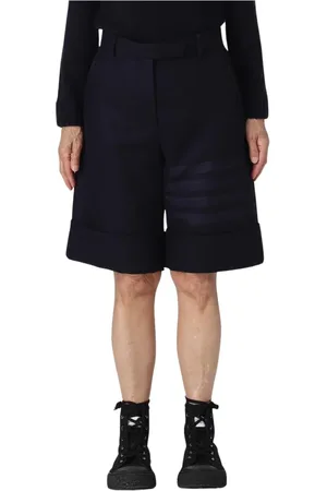 Thom Browne Shorts, Dame, Blå, 2XS, Uld, Luksus Blå Stribet Uld Shorts