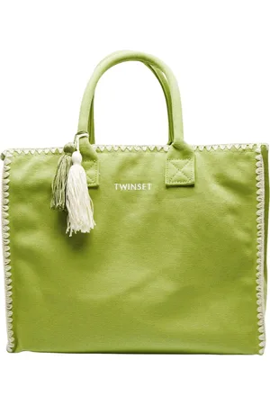 Twin-Set Taske, Dame, Grøn, ONE SIZE, Bomuld, Lærred Shopper Taske med Broderet Logo