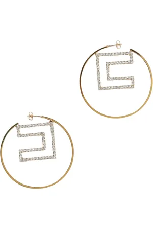 Elisabetta Franchi Tilbehør, Dame, Gul, ONE SIZE, Elegant Geometriske Zirkonia Hoop Øreringe