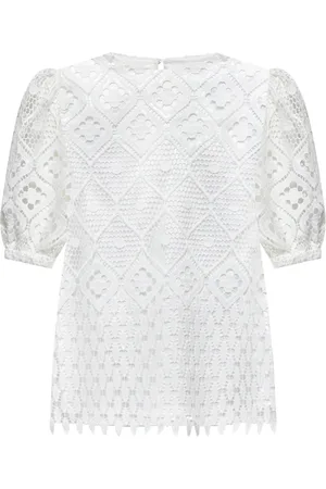 Silvian Heach Bluser & Skjorter, Dame, Hvid, M, Polyester, Bluse i perforeret blonder med pufærmer