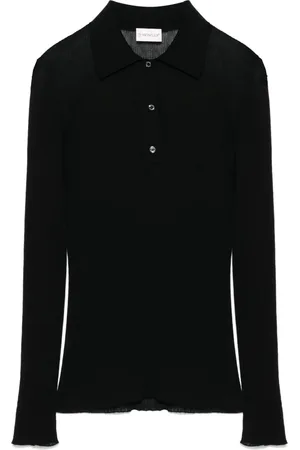 Moncler Top, Dame, Sort, M, Bomuld, Strikket Polo Sort Logo Patch Ærme