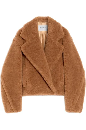 Max Mara Jakke, Dame, Brun, S, Uld, Brun uldfrakke med læderstropper