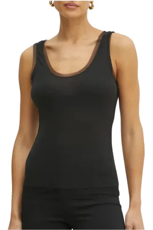 Pinko Top, Dame, Sort, L, Bomuld, Ærmeløs Luksus Sort Top