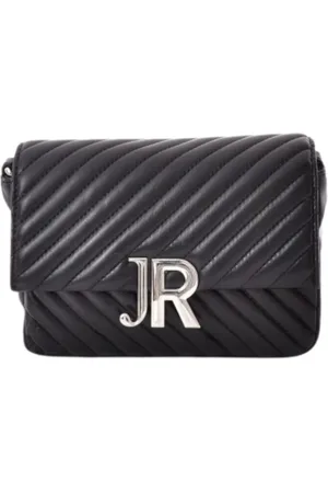 John Richmond Taske, Dame, Sort, ONE SIZE, Læder, Sort læder crossbody taske med sølv logo initialer