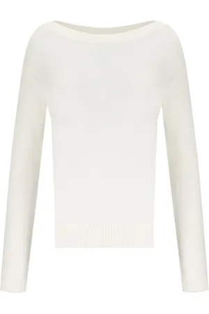 Max Mara Strik, Dame, Hvid, M, Bomuld, Hvid Bomuld Bådhals Pullover