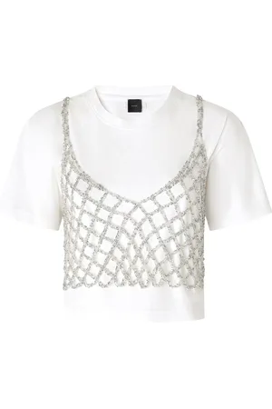 Pinko Top, Dame, Hvid, M, Bomuld, Hvid Hæklet Mesh Overlay Top