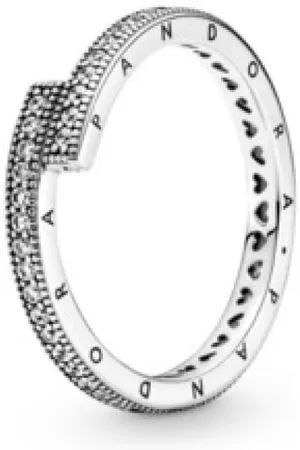 PANDORA Tilbehør, Dame, Grå, 54 MM, Elegant signatur sølvring med zirkonia