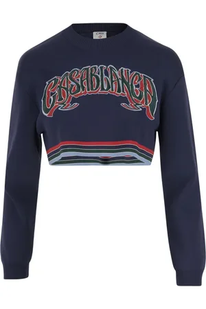 Casablanca Strik, Dame, Blå, M, Blå Sweater med Broderet Typografi