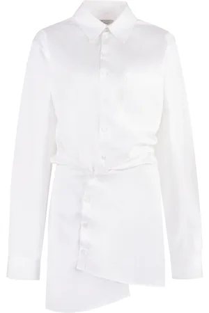 OFF-WHITE Kjole, Dame, Hvid, S, Bomuld, Bomuldsskjortekjole med asymmetrisk kant