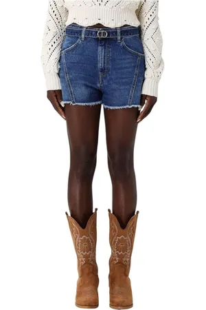 Twin-Set Shorts, Dame, Blå, W27, Uld, Stilfulde Denim Shorts med Bælte
