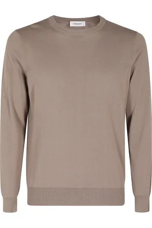 KANGRA CASHMERE Strik, Herre, Brun, XL, Bomuld, Bomuld Rundhals Sweater Langærmet