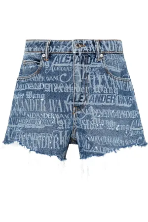 Alexander Wang Shorts, Dame, Blå, W27, Bomuld, Bite Short Shredded Logo