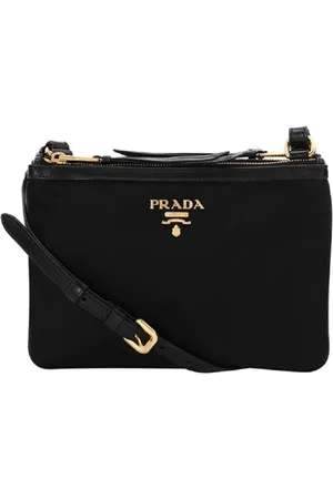 Prada Taske, Dame, Sort, ONE SIZE, Uld, Lille Crossbody Taske med Guld Detalje