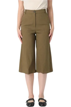 Pinko Shorts, Dame, Grøn, S, Linned, Militærstil Linned Culottes