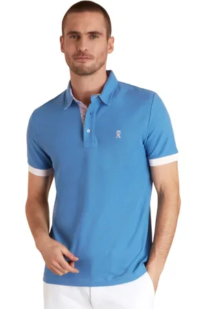 Vicomte A. Top, Herre, Blå, XL, Bomuld, Blåt Trykt Detalje Polo