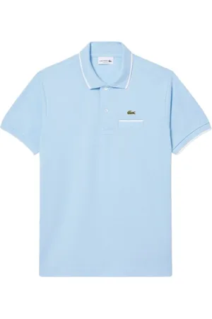 Lacoste Top, Herre, Blå, M, Bomuld, Klassisk Polo Skjorte med Lomme Detalje