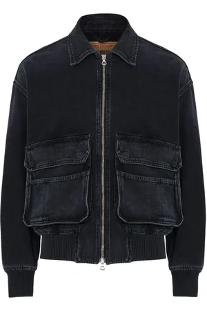 Diesel Jakke, Herre, Sort, S, Denim, Sort Jakke med Logo Bagpå
