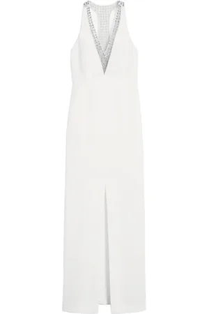 Max Mara Kjole, Dame, Hvid, XS, Polyester, Hvid Blomstret Broderet Pailletkjole
