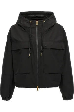 Moncler Jakke, Dame, Sort, L, Bomuld, Sorte Jakker med Justerbar Hætte