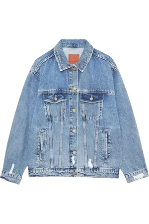 ANINE BING Jakke, Dame, Blå, XS, Denim, Blå Denim Jakke Distressed Oversized Stil