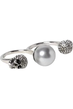 Alexander McQueen Tilbehør, Dame, Grå, L, Perle Dobbelt Finger Ring
