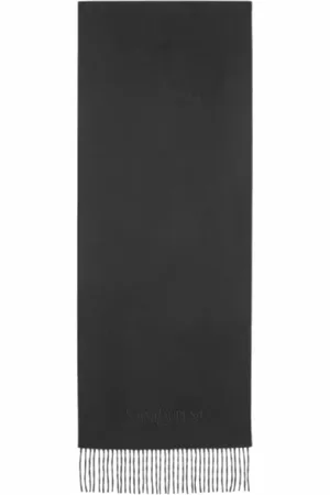 Saint Laurent Tilbehør, Herre, Sort, ONE SIZE, Cashmere, Sort broderet cashmere-tørklæde med frynser
