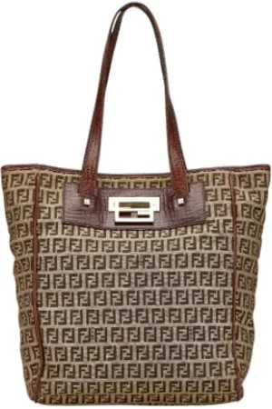 Fendi Pre-owned, Dame, Brun, ONE SIZE, Uld, Pre-owned Canvas fendi-tasker