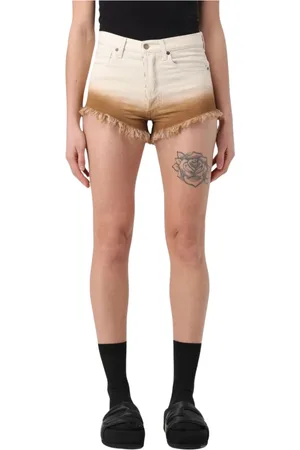 Alanui Shorts, Dame, Hvid, W27, Denim, Frayed Hem DipDye Denim Shorts