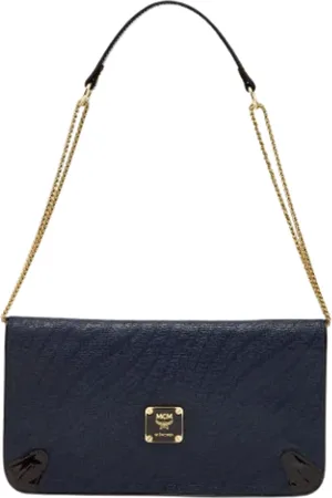 MCM Pre-owned, Dame, Blå, ONE SIZE, Uld, Pre-owned Stof skuldertasker