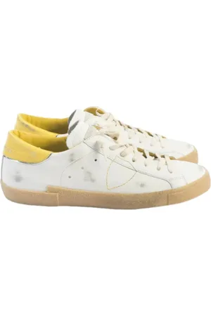 Philippe model Sko, Dame, Hvid, 40 EU, Læder, Hvide og gule lædersneakers