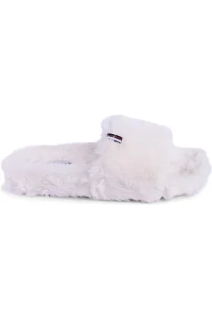 Tommy Hilfiger Sko, Dame, Hvid, 39 1/2 EU, Polyester, Hvide Fuzzy Fur Hjemmesko