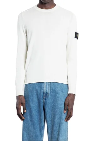 Stone Island Strik, Herre, Hvid, XL, Bomuld, Ivory Bomuld Strik Crew Neck Sweater