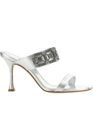 Manolo Blahnik Sko, Dame, Hvid, 38 EU, Læder, Sandaler med juveldetalje og stilethæl