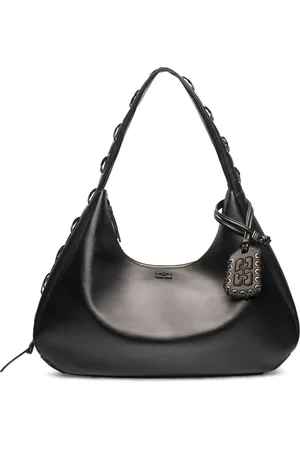 Ganni Taske, Dame, Sort, ONE SIZE, Uld, Sort Hobo Taske med Korsetdetaljer