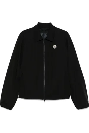 Moncler Jakke, Herre, Sort, M, Uld, Sort Jakke med Lynlås foran og Logo Patch