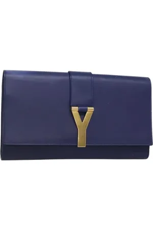 Saint Laurent Pre-owned, Dame, Blå, ONE SIZE, Uld, Pre-owned Laeder clutches
