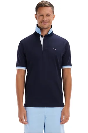 Eden Park Top, Herre, Blå, 2XL, Bomuld, Kortærmet marineblå bomuldsjersey top lige snit sommerfuglebroderi