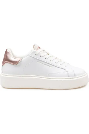 Crime london Sko, Dame, Hvid, 37 EU, Læder, Hvide Lædersneakers med Pink Detaljer