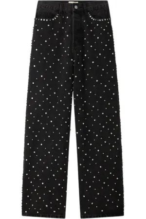 Mes Demoiselles Jeans, Dame, Sort, 2XS, Denim, Sort Denim Jeans med Rhinestones
