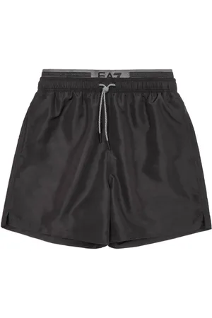 EA7 Badetøj, Herre, Sort, S, Polyester, Sort svømmeboksershorts med gråt taljebånd