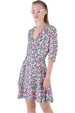 Silvian Heach Kjole, Dame, Flerfarvet, L, Rayon, Mønstret Krydset V-Hals Kjole