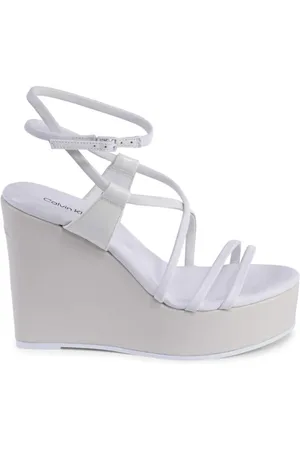 Calvin Klein Sko, Dame, Hvid, 40 EU, Læder, Hvid Læder Kile Sandaler