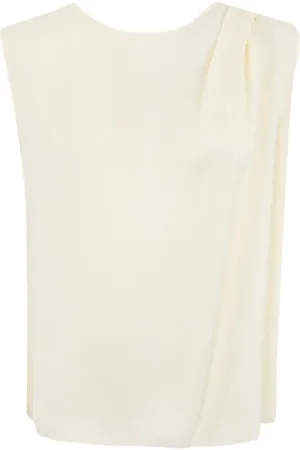 Twin-Set Top, Dame, Hvid, M, Uld, Georgette Draperet Skulder Top
