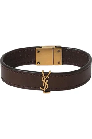 Saint Laurent Tilbehør, Dame, Brun, M, Uld, Brun Læderarmbånd Guldspænde