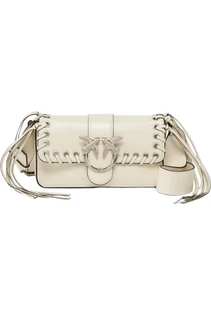 Pinko Taske, Dame, Hvid, ONE SIZE, Bomuld, Hvid silke børstet sølv crossbody taske
