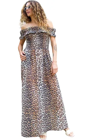 Crās Kjole, Dame, Brun, XS, Uld, Off-shoulder Smock Maxi Kjole Urban Leo