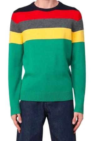 sun68 Strik, Herre, Flerfarvet, XL, Uld, Crewneck Sweater med Striber