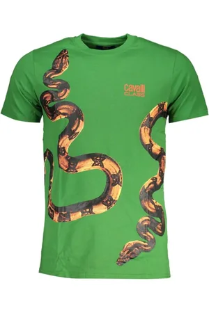 Roberto Cavalli Top, Herre, Grøn, L, Bomuld, Grøn Bomuld Trykt Logo T-Shirt