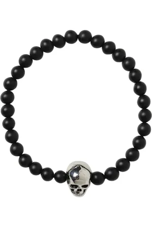 Alexander McQueen Tilbehør, Dame, Sort, ONE SIZE, Onyx Charm Skull Bead Armbånd